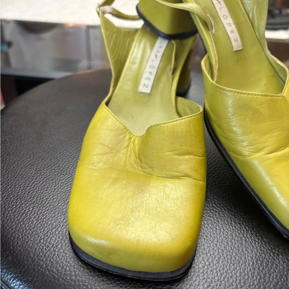 Pura Lopez Lime Yellow Leather Slingback Mules - Picture 9 of 16